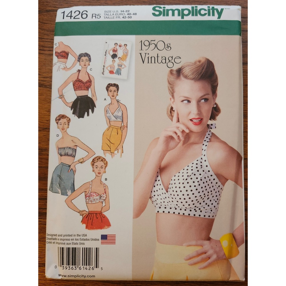 Simplicity 1426 Sewing Pattern 1950s Vintage Bra Tops Halter Retro Size 14-22 R5
